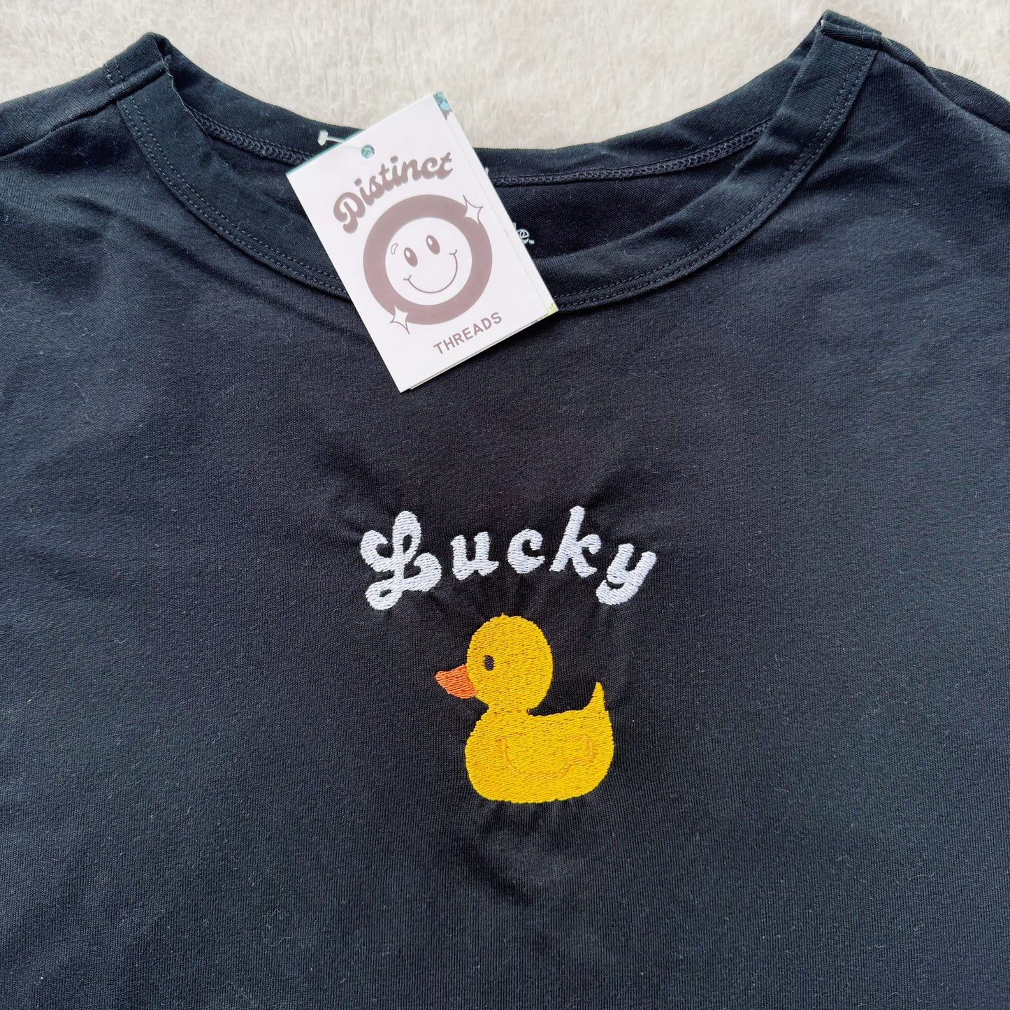 Lucky Ducky Embroidered Cropped T-Shirt