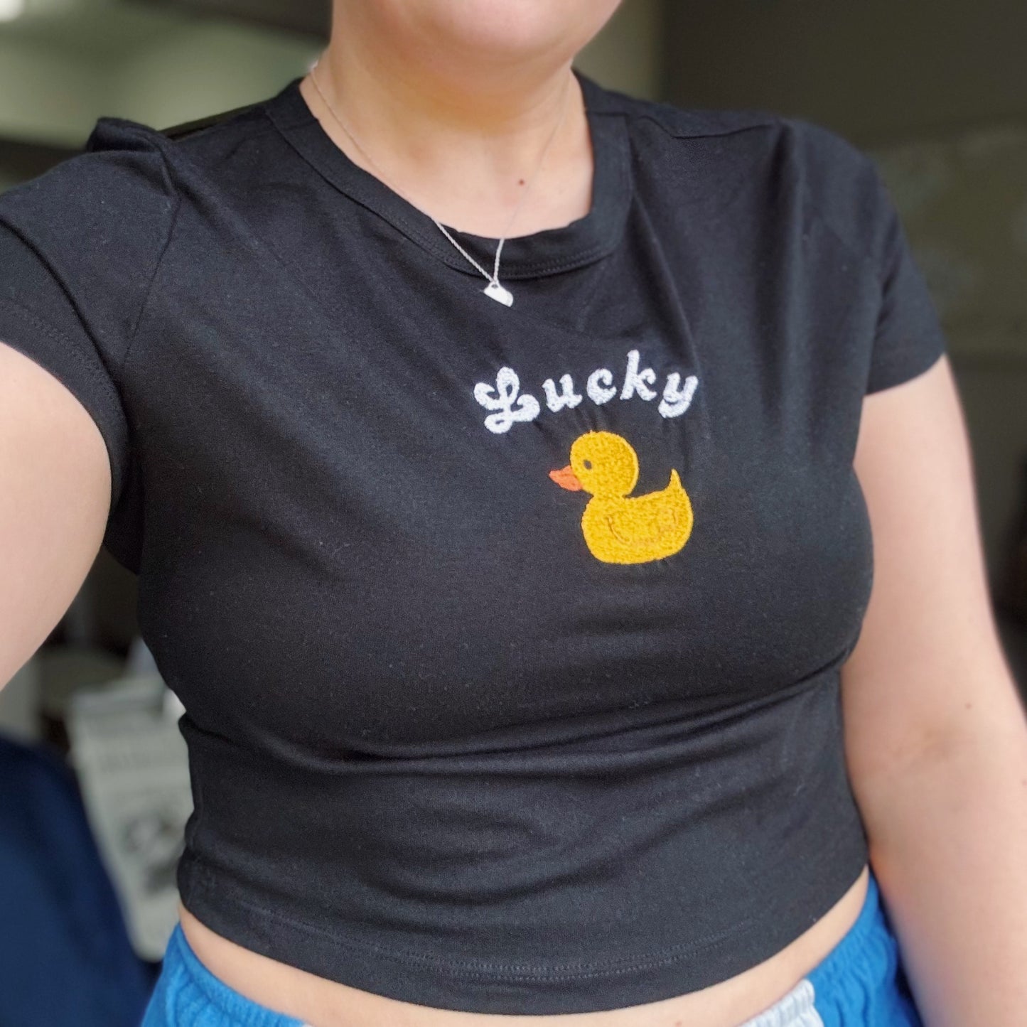 Lucky Ducky Embroidered Cropped T-Shirt