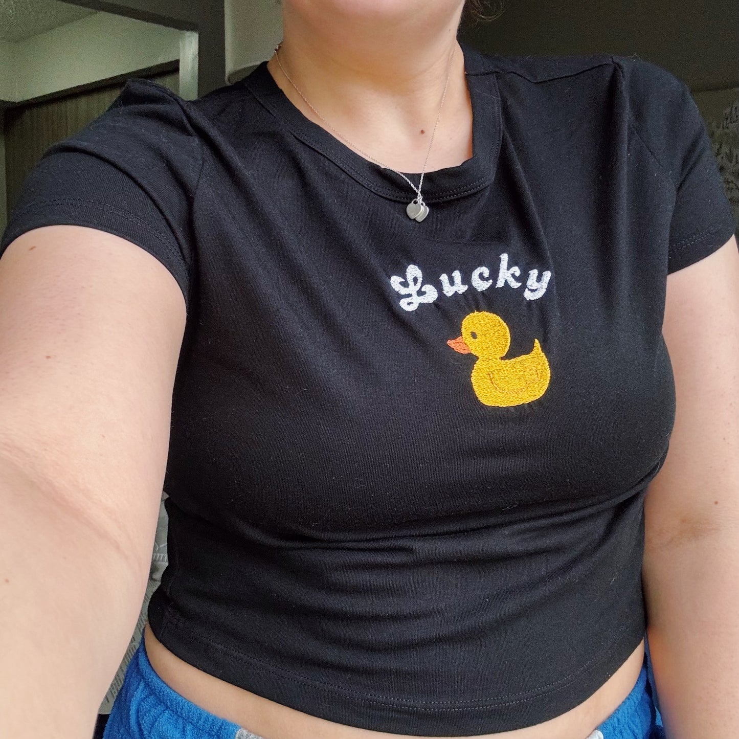 Lucky Ducky Embroidered Cropped T-Shirt