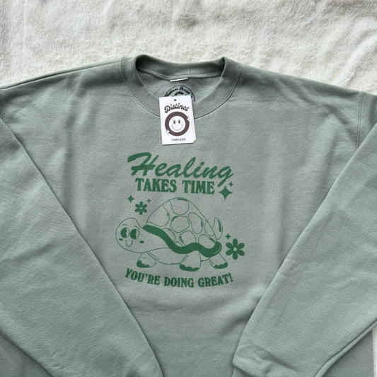 Healing Takes Time Turtle Ready To Ship Printed Crew - Size Large