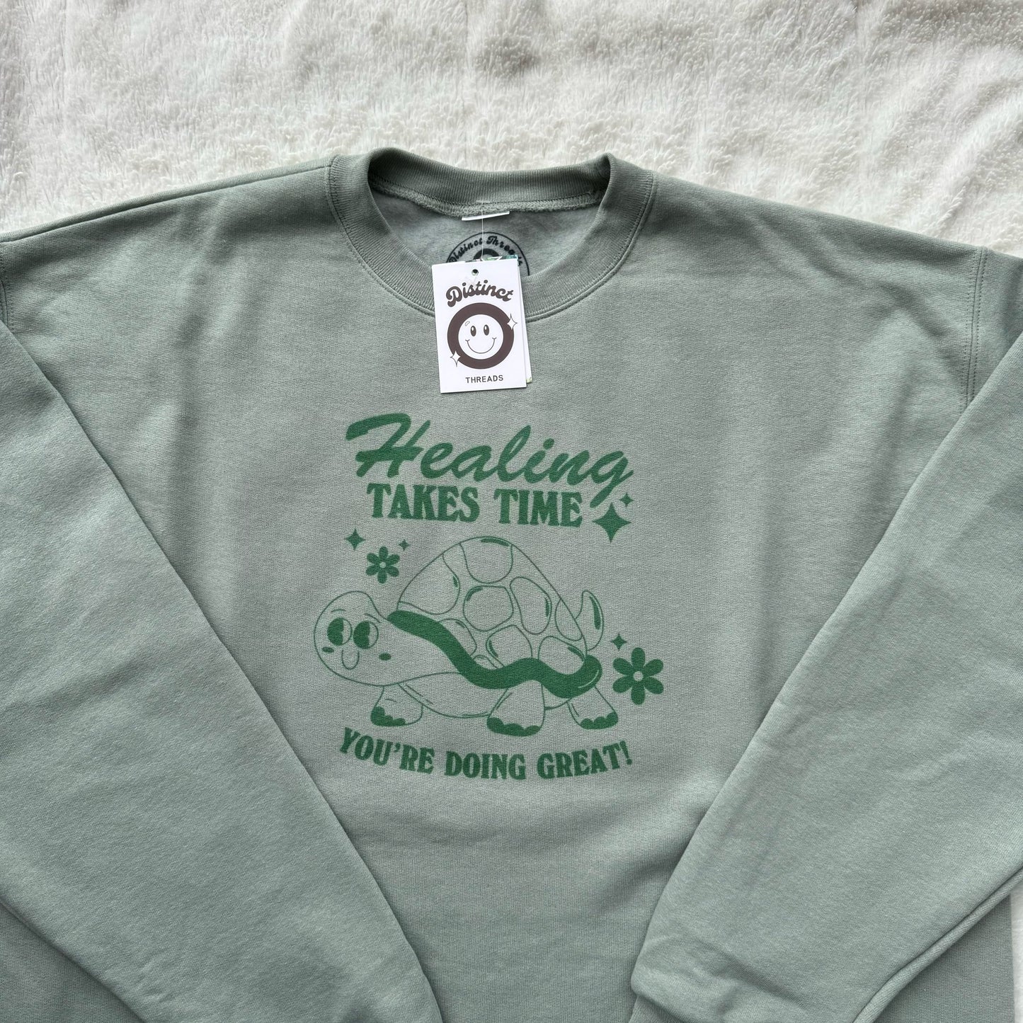 Healing Takes Time Turtle Printed Crew