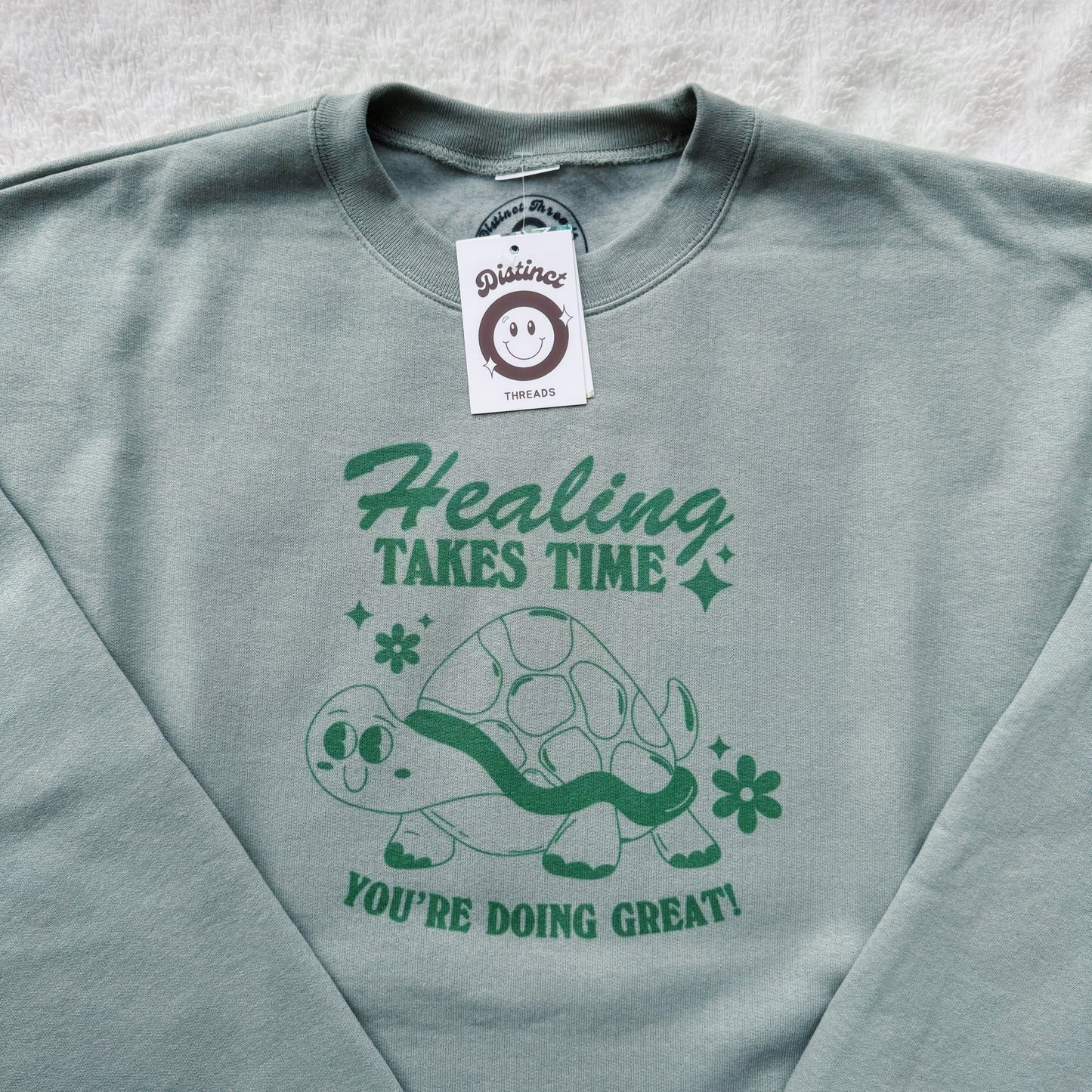 Healing Takes Time Turtle Ready To Ship Printed Crew - Size Large