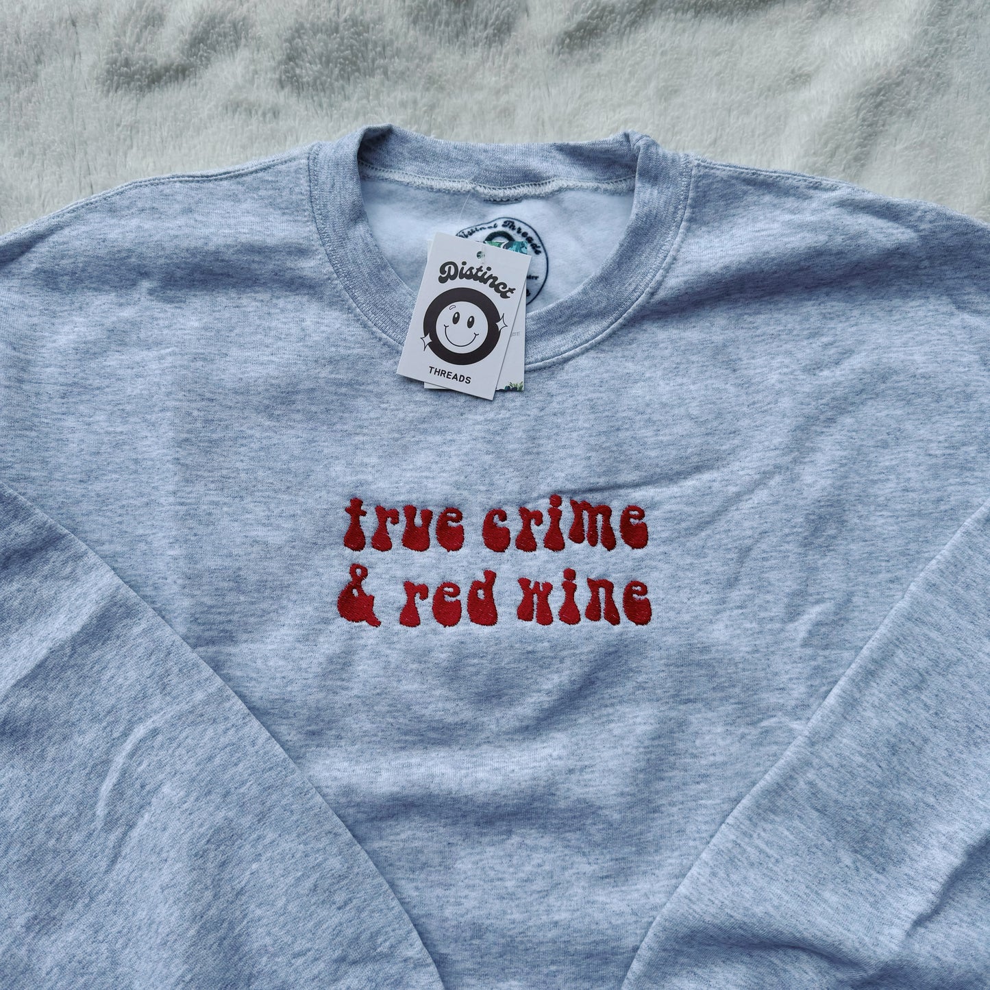 True Crime & Red Wine Ready To Ship Embroidered Crew - Size Large