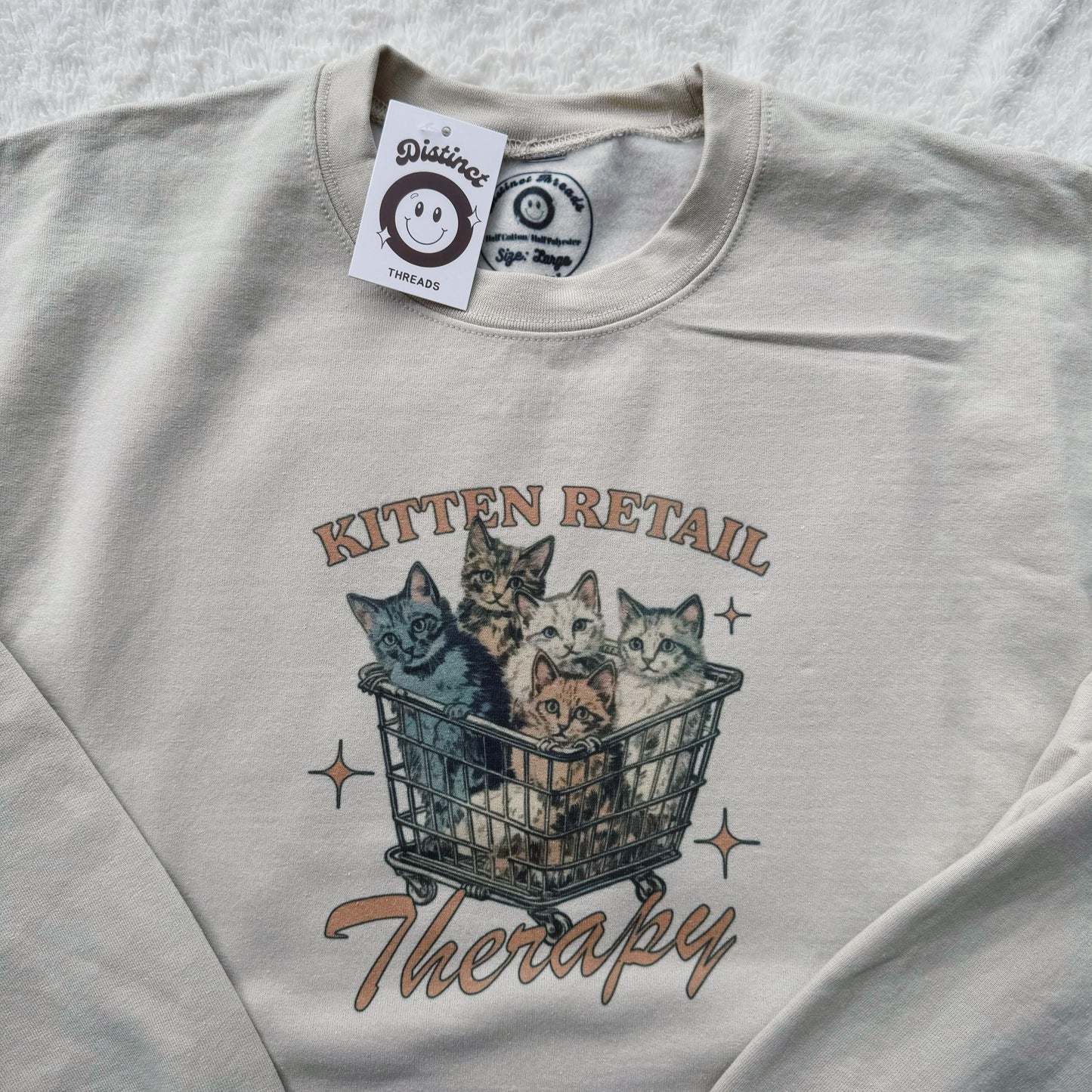 Kitten Retail Therapy Ready To Ship Printed Crew - Size Large