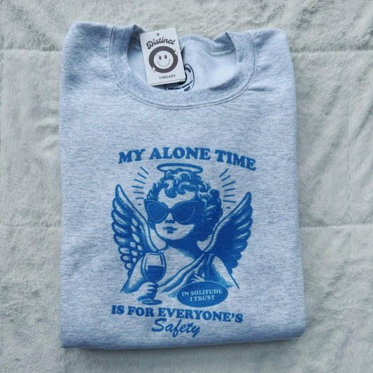 Alone Time Angel Printed Crew