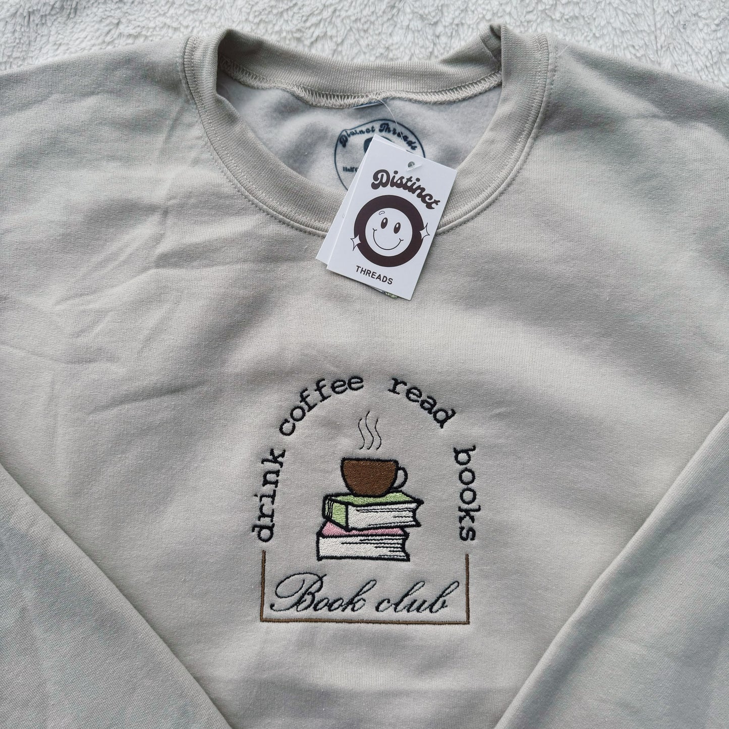 Drink Coffee Read Books Book Club Ready To Ship Embroidered Crew - Size XL