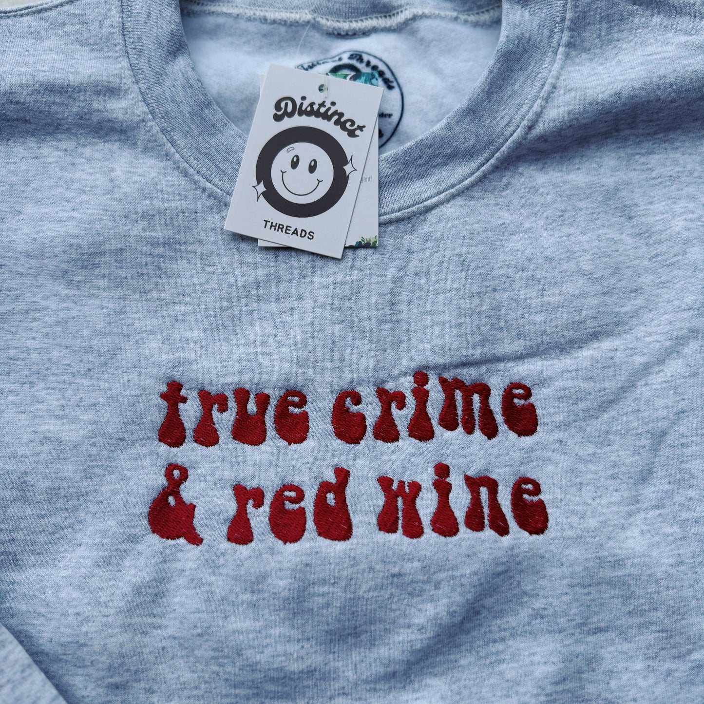 True Crime & Red Wine Ready To Ship Embroidered Crew - Size Large