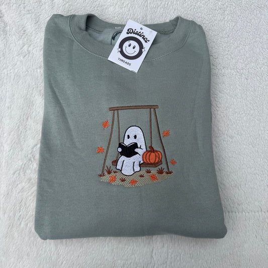 Ghost Reading Embroidered Crewneck Sweatshirt