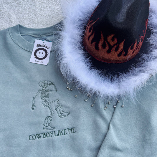 Cowboy Like Me Skeleton Taylor Inspired Embroidered Crewneck Sweatshirt