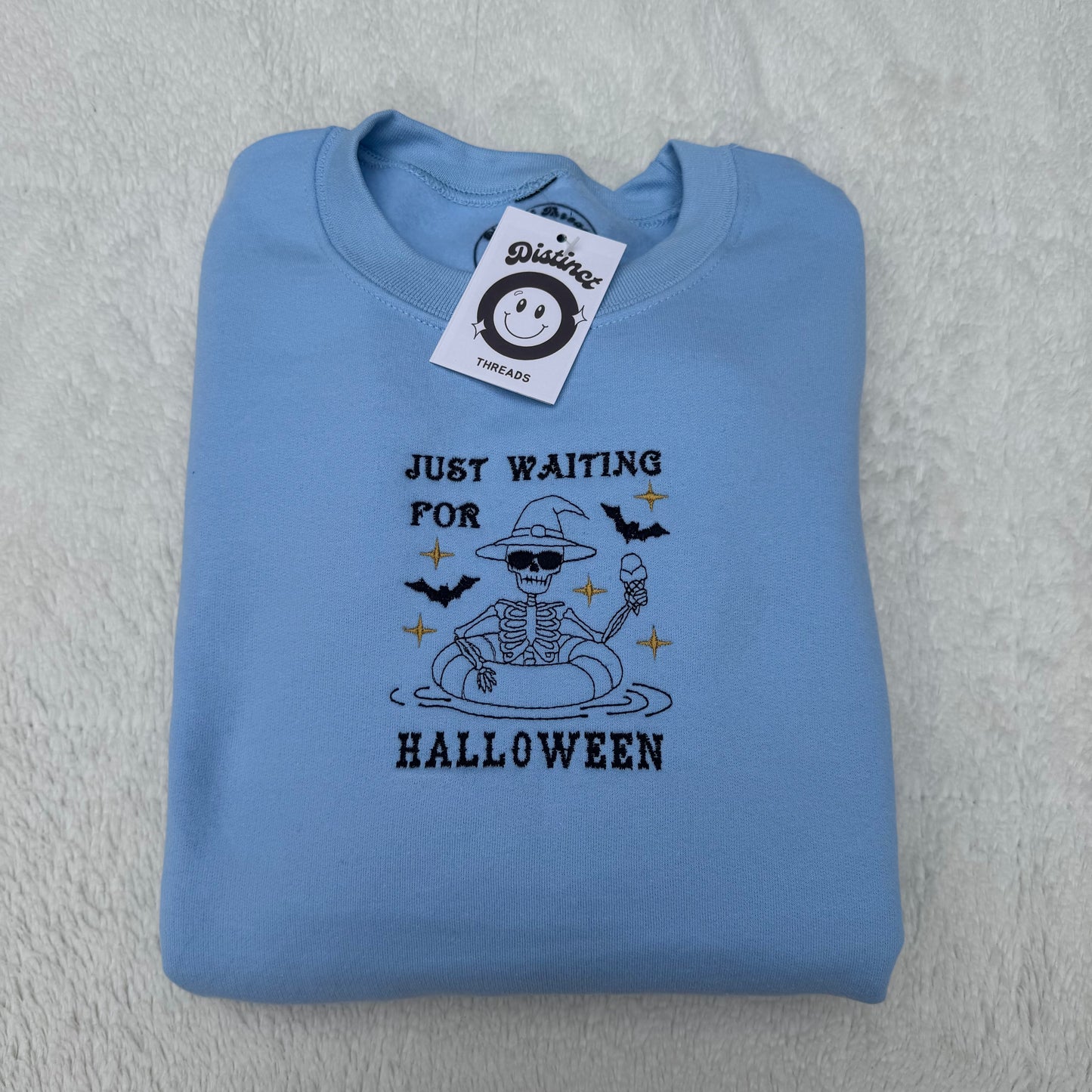 Just Waiting For Halloween Embroidered Crewneck Sweatshirt