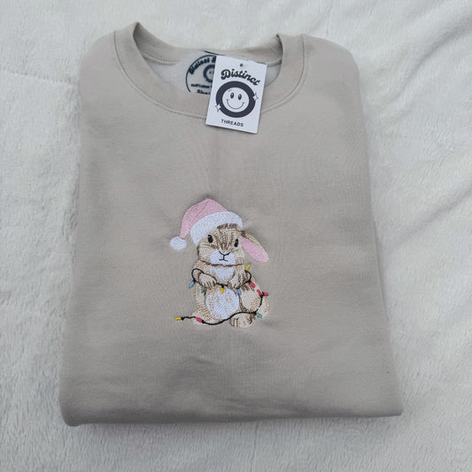 Christmas Bunny Embroidered Crewneck Sweatshirt