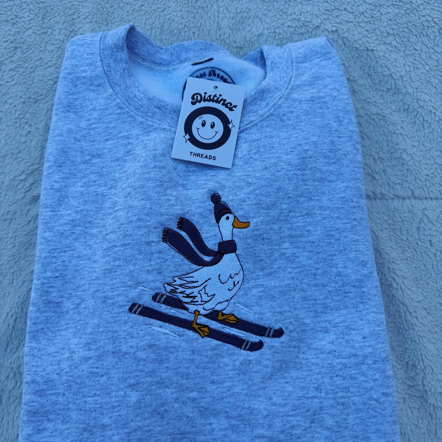 Skiing Duck Christmas Embroidered Crewneck Sweatshirt