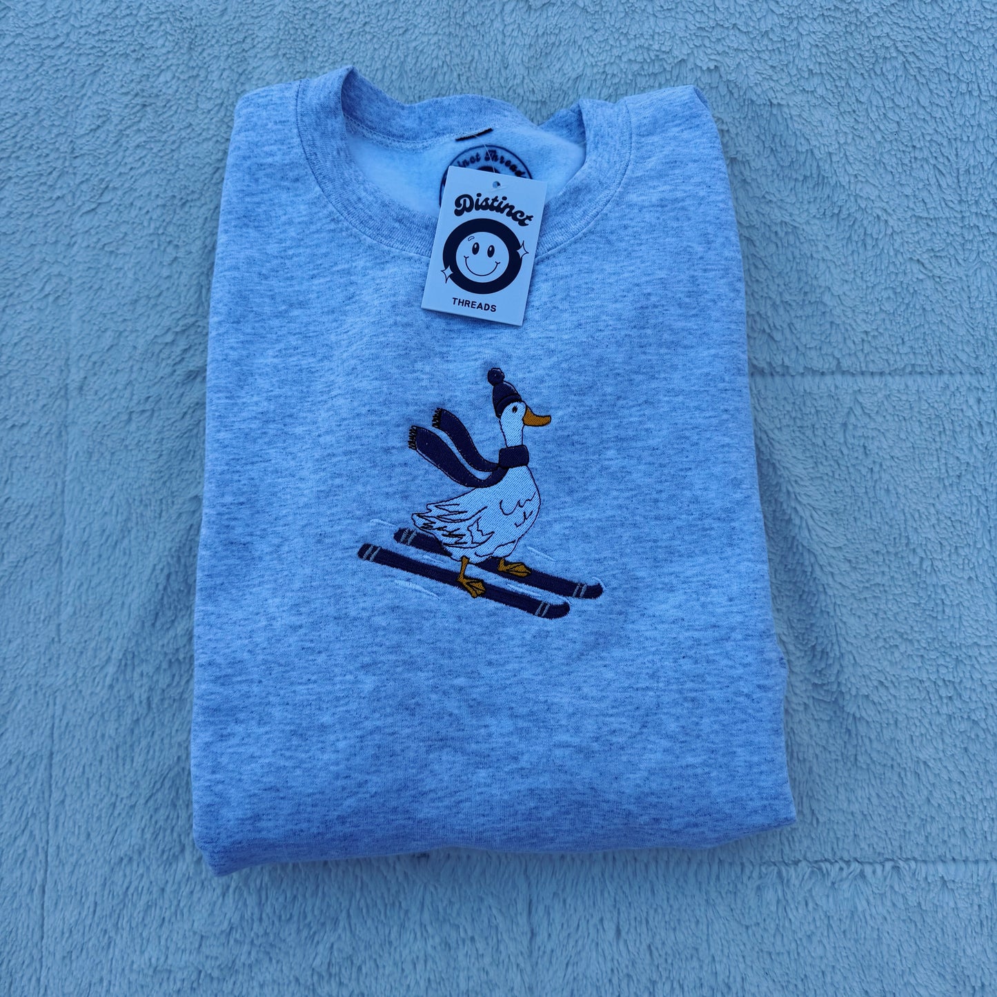 Skiing Duck Christmas Embroidered Crewneck Sweatshirt