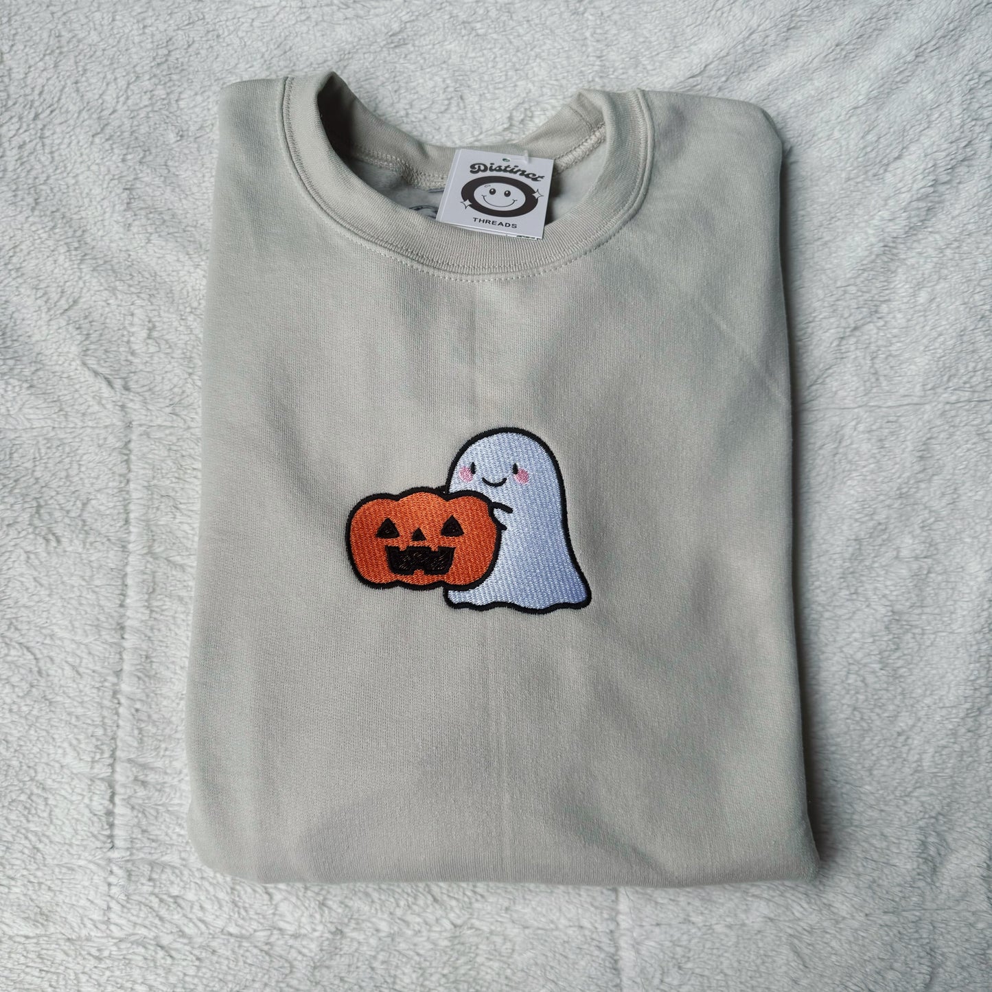 Ghost Holding Pumpkin Embroidered Crewneck Sweatshirt