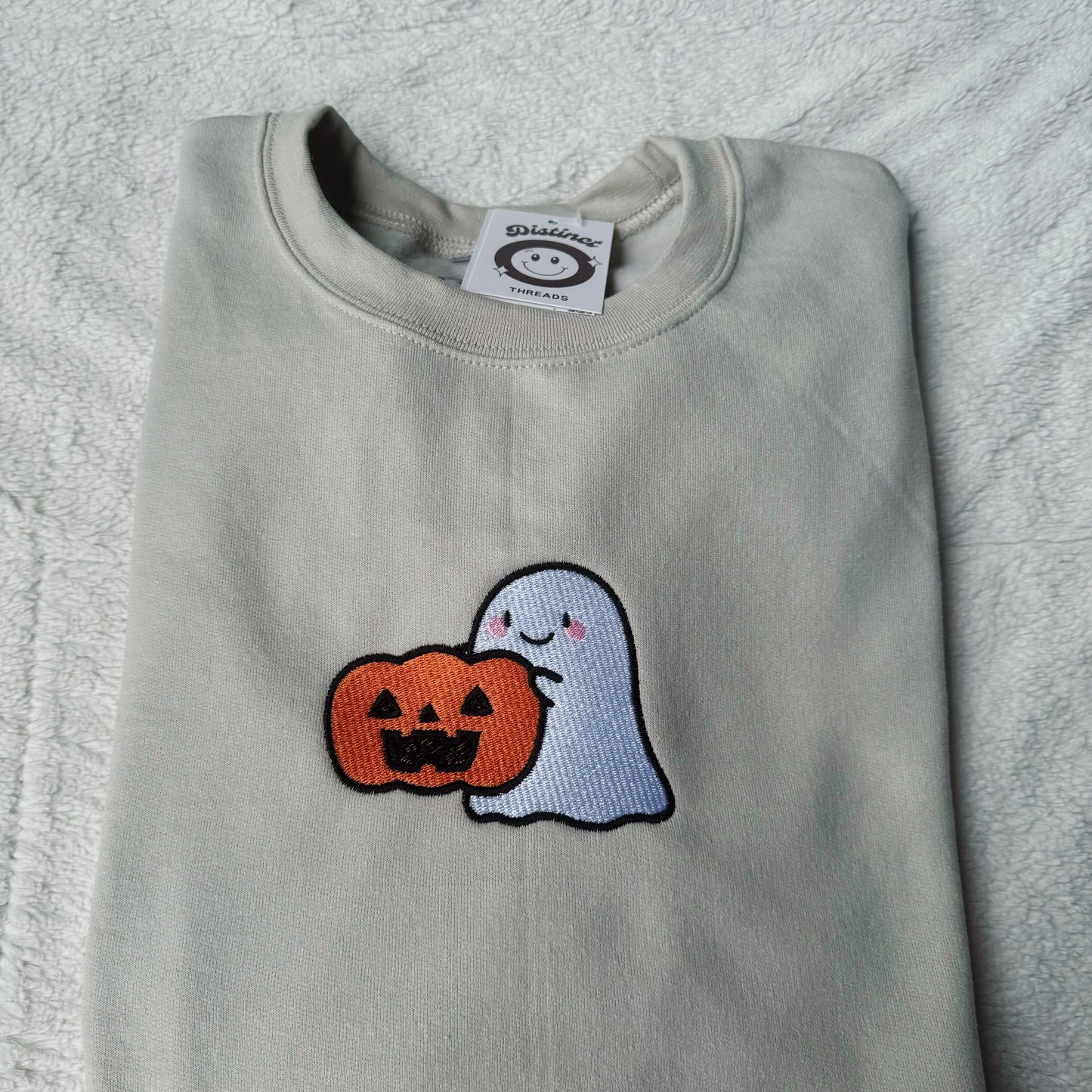 Ghost Holding Pumpkin Embroidered Crewneck Sweatshirt