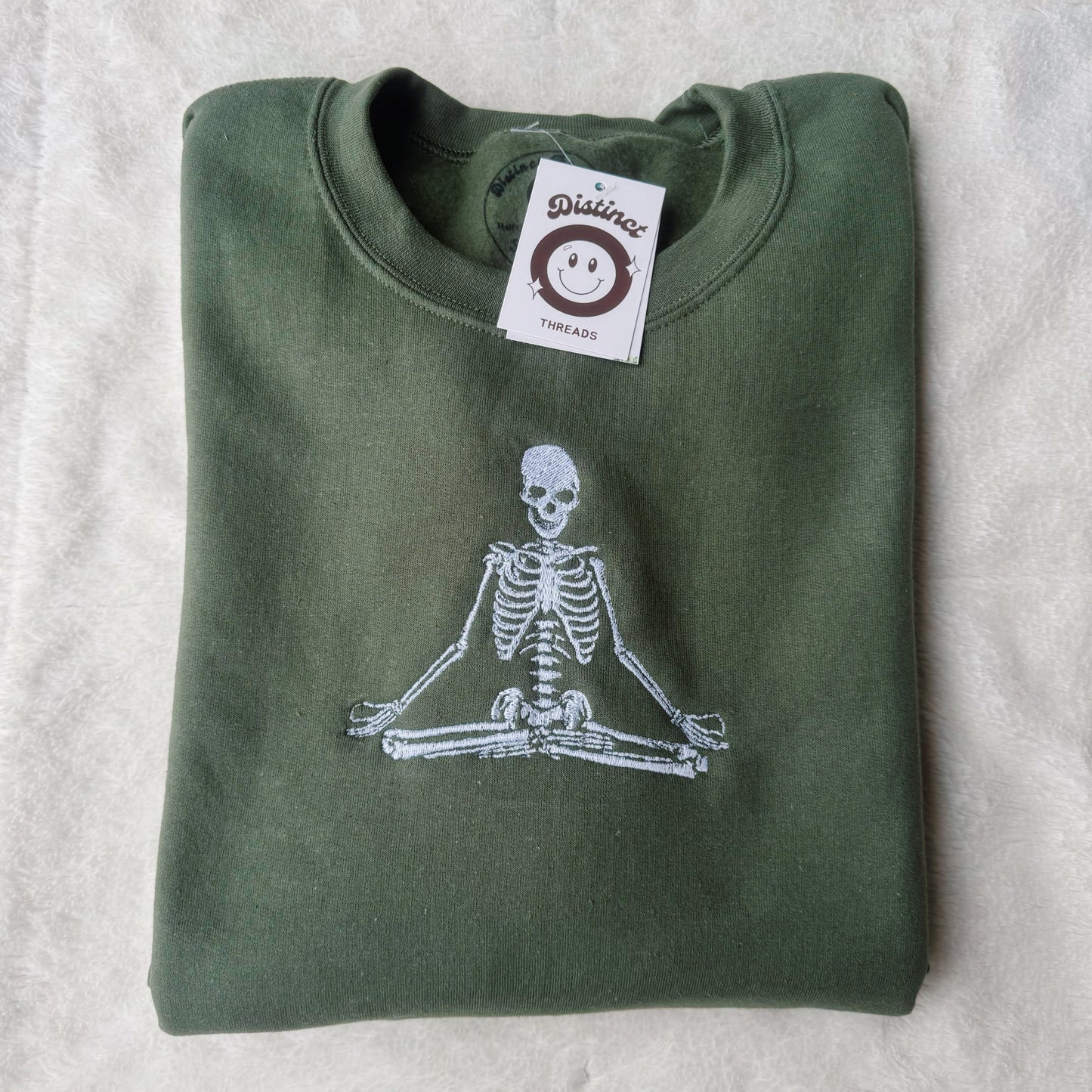 Meditating Skeleton Embroidered Crewneck Sweatshirt