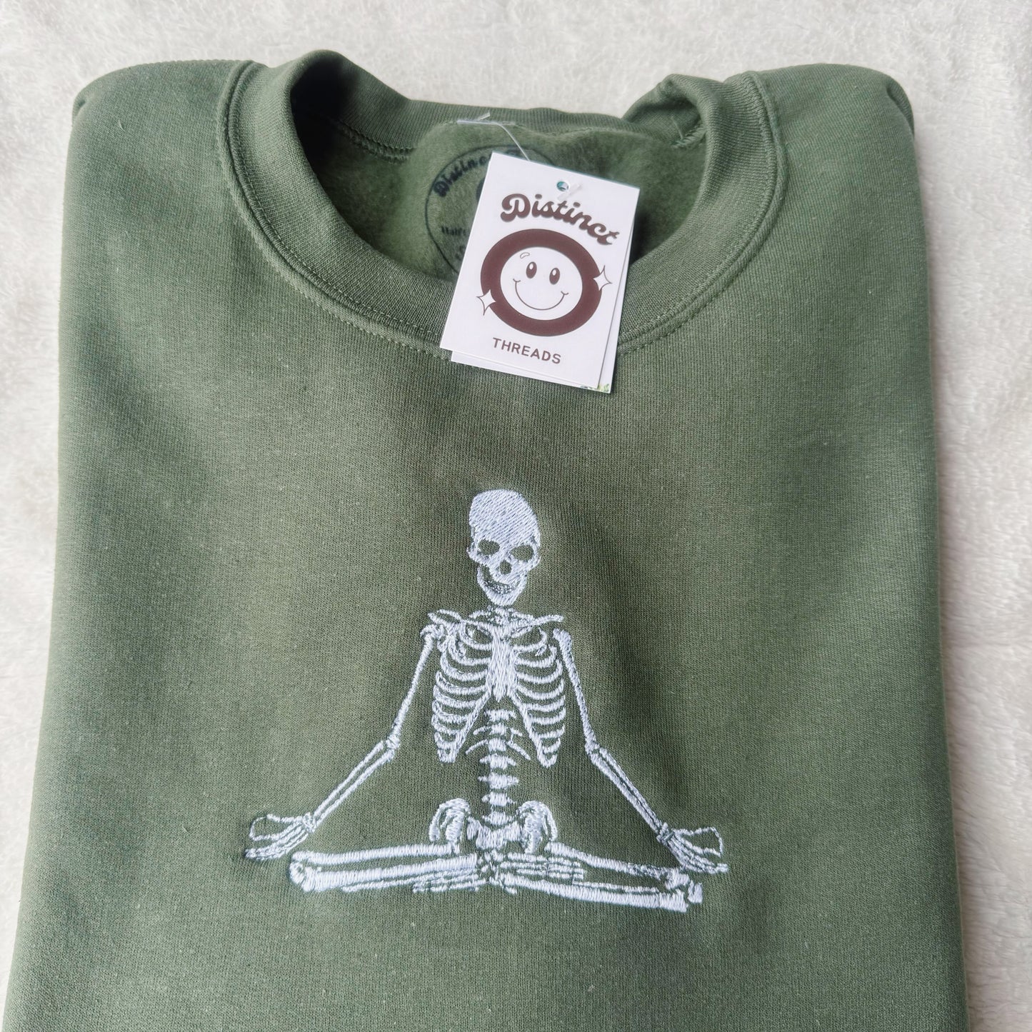 Meditating Skeleton Embroidered Crewneck Sweatshirt