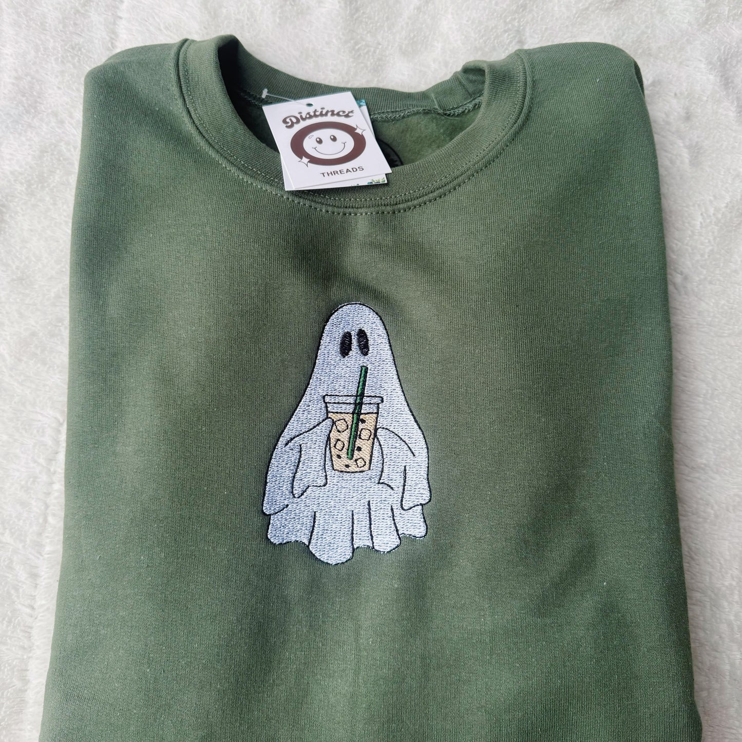 Iced Coffee Ghost Embroidered Crewneck Sweatshirt