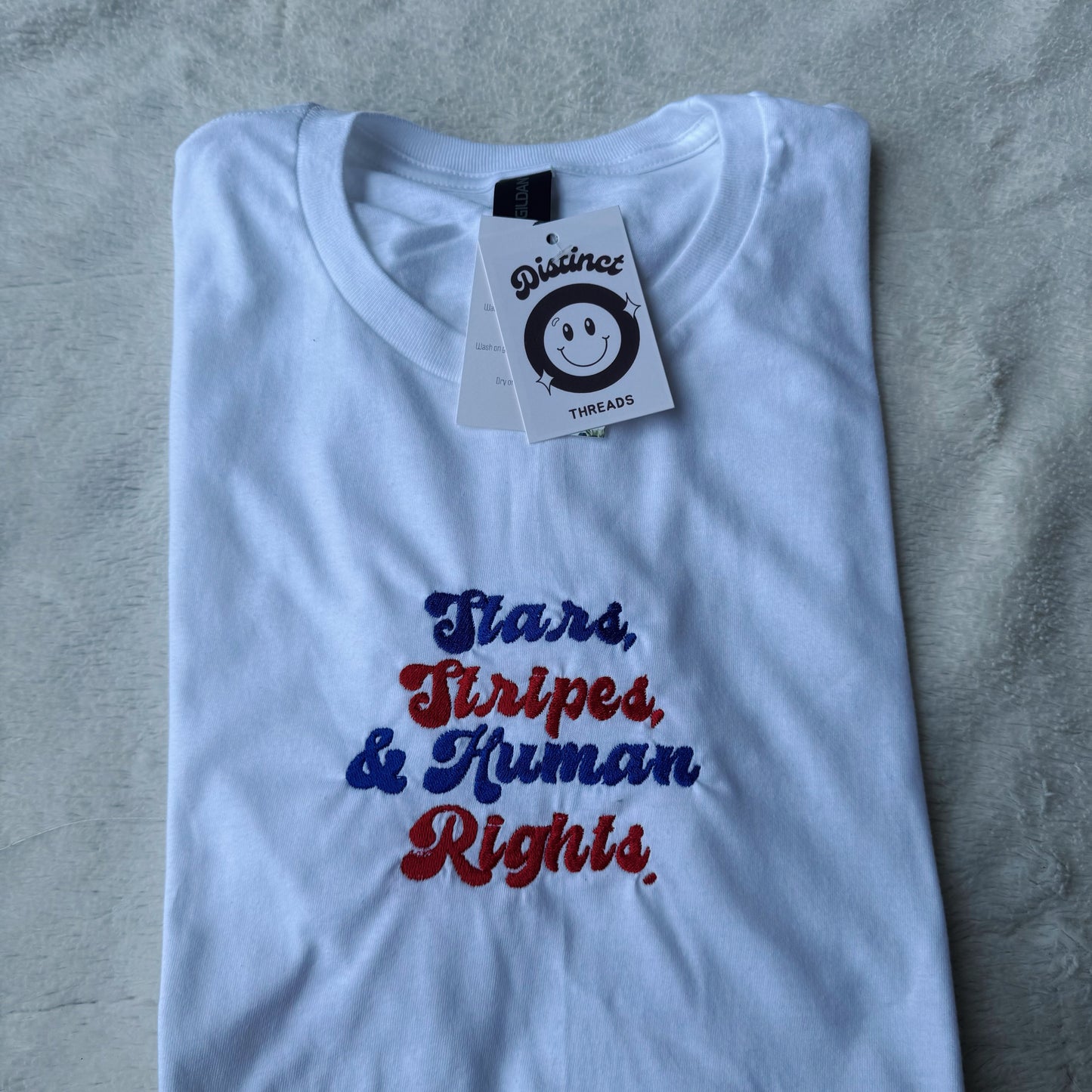 Stars, Stripes & Human Rights Embroidered T-Shirt