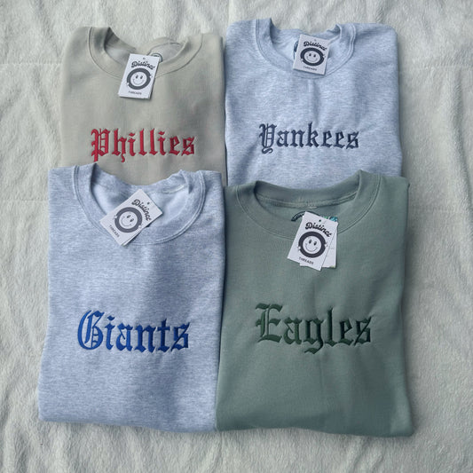 Sports Teams (Custom Text Option Available) Embroidered Crewneck Sweatshirt