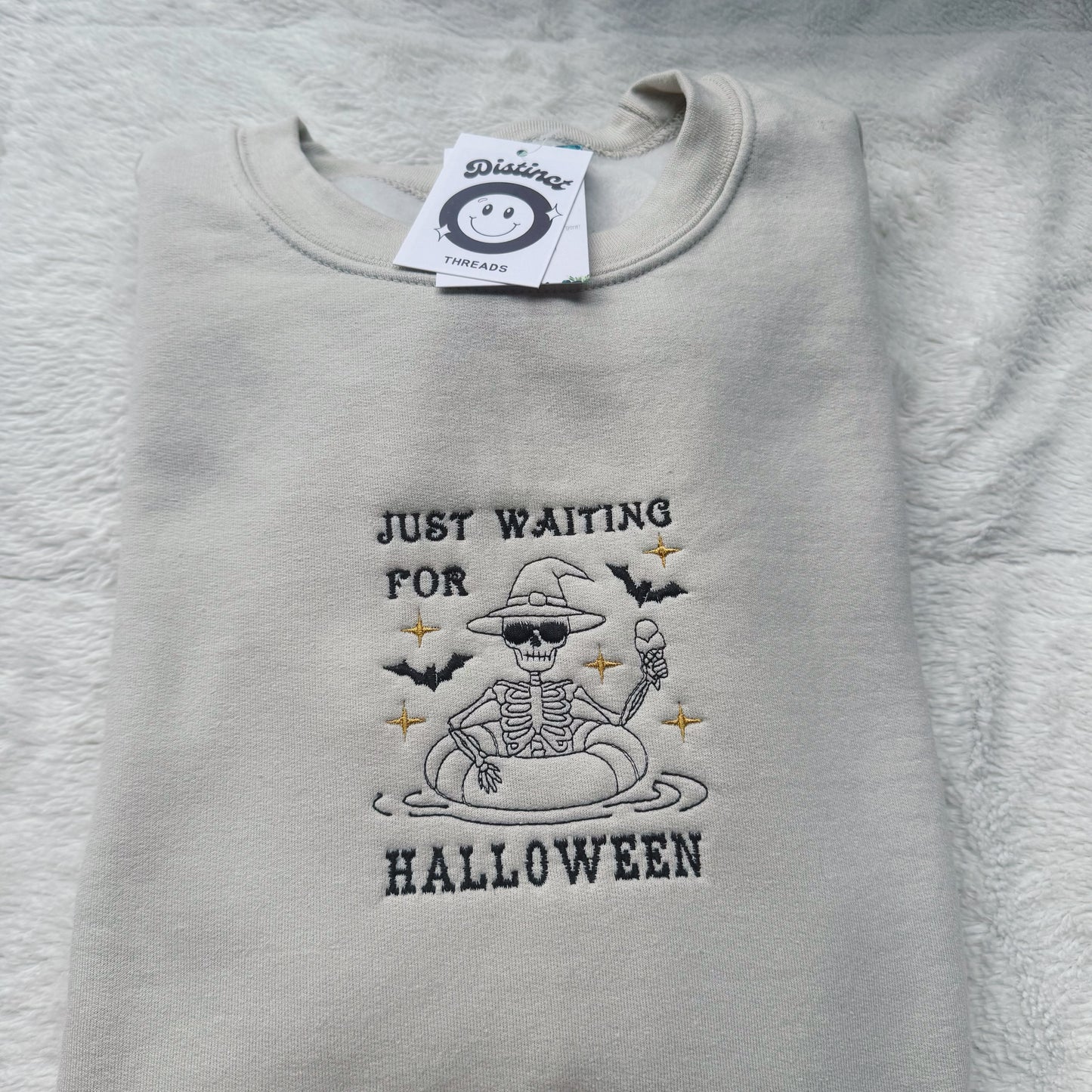 Just Waiting For Halloween Embroidered Crewneck Sweatshirt