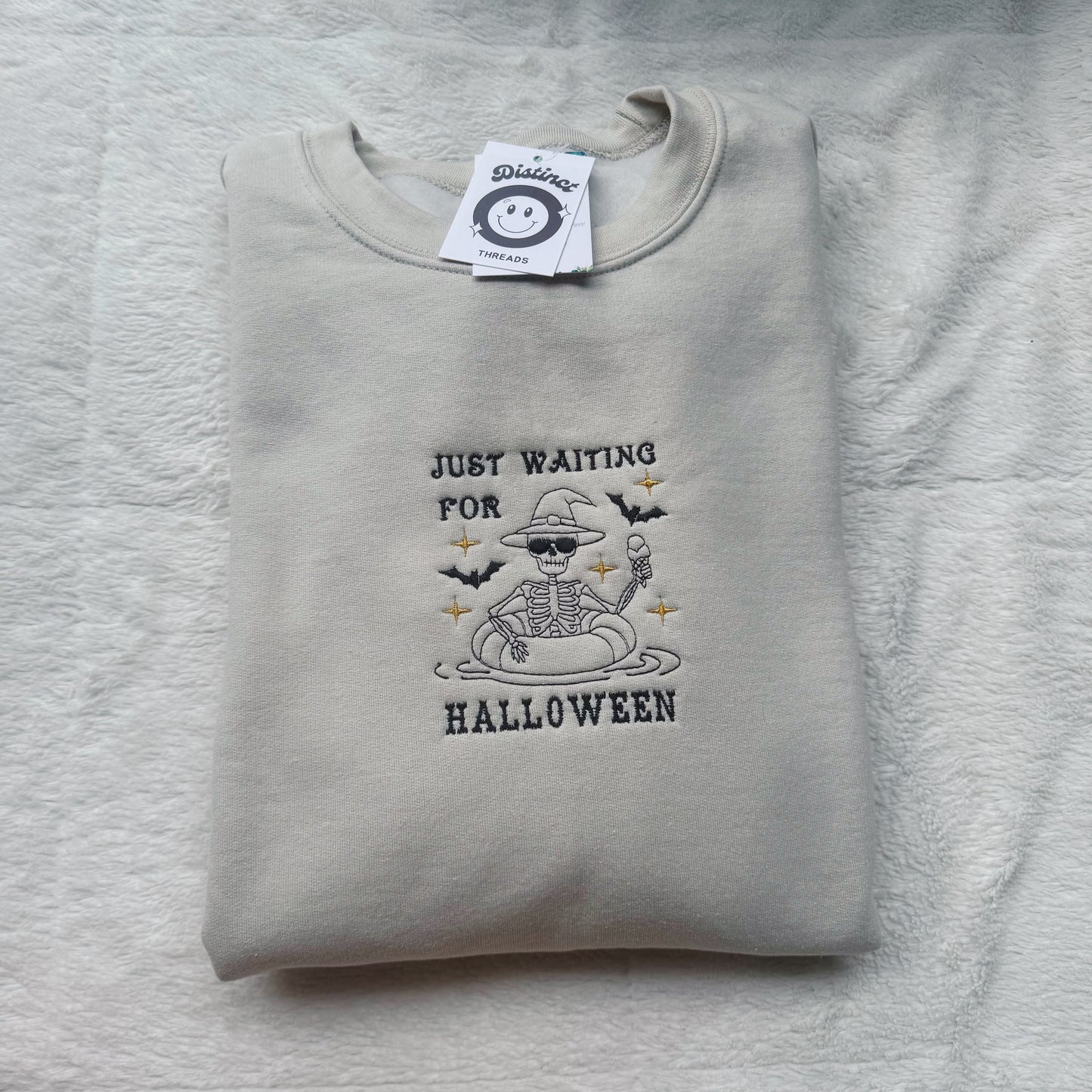 Just Waiting For Halloween Embroidered Crewneck Sweatshirt