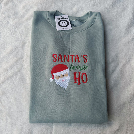 Santa's Favorite Ho Christmas Embroidered Crewneck Sweatshirt