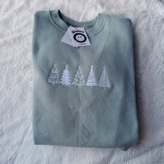 Minimalist Christmas Trees Embroidered Crewneck Sweatshirt