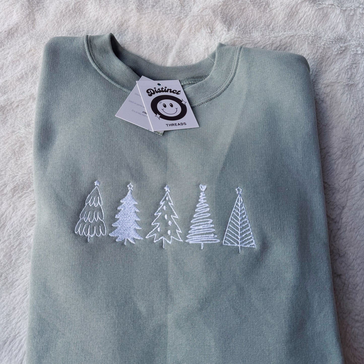 Minimalist Christmas Trees Embroidered Crewneck Sweatshirt