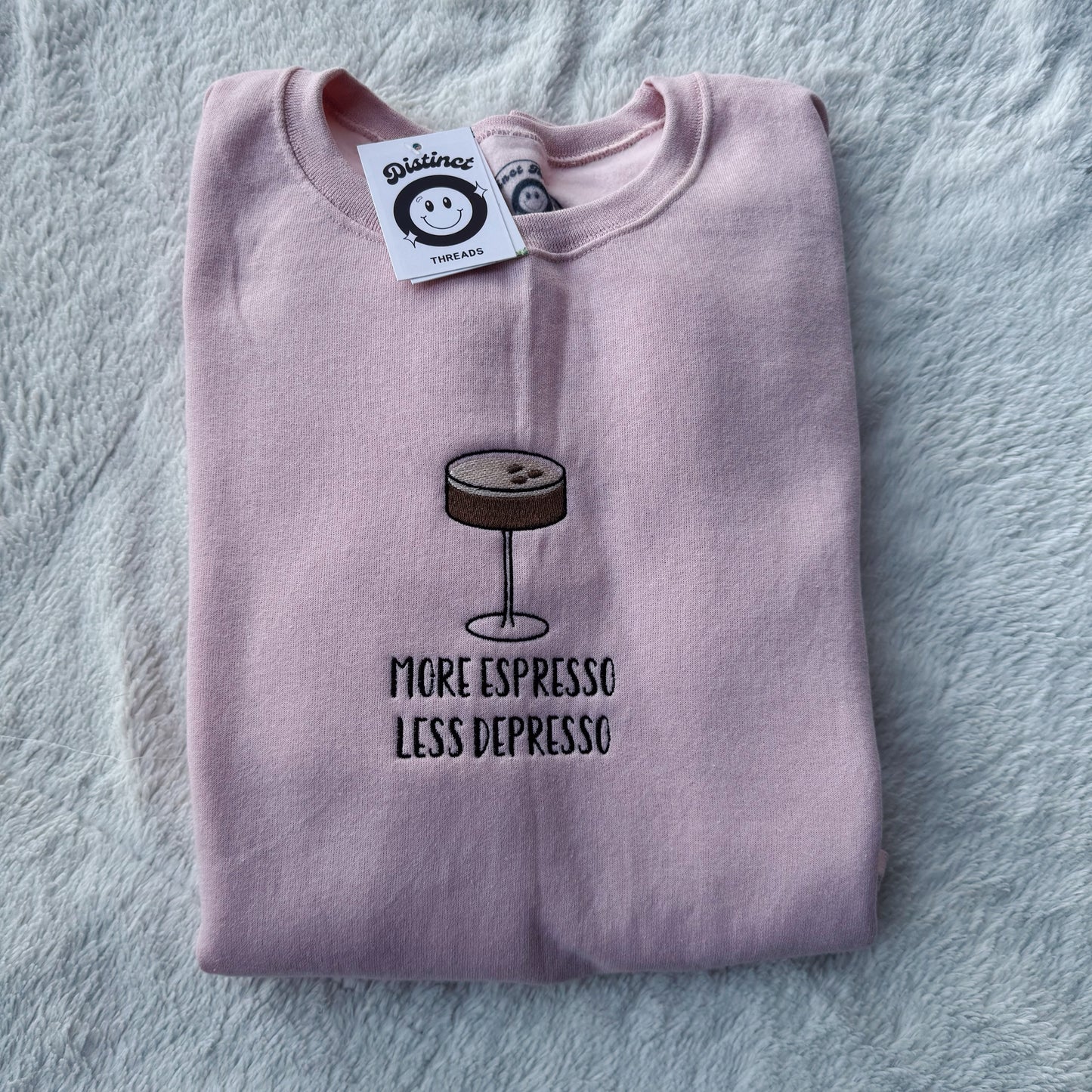 More Espresso Less Depresso Embroidered Crewneck Sweatshirt