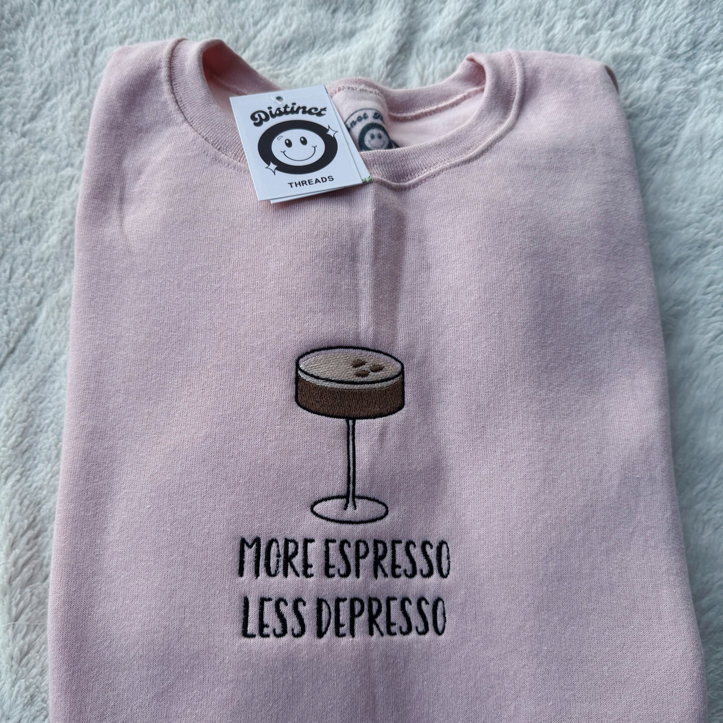 More Espresso Less Depresso Embroidered Crewneck Sweatshirt