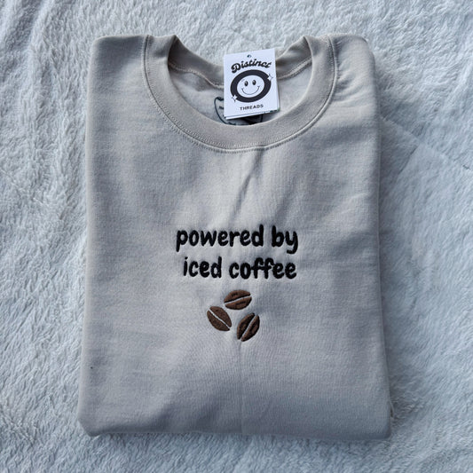 Powered By Iced Coffee Embroidered Crewneck Sweatshirt