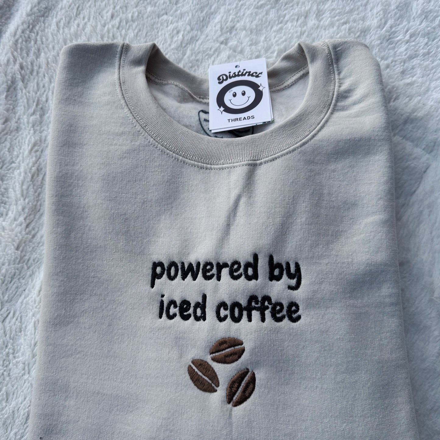 Powered By Iced Coffee Embroidered Crewneck Sweatshirt