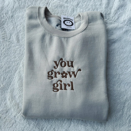 You Grow Girl Embroidered Crewneck Sweatshirt