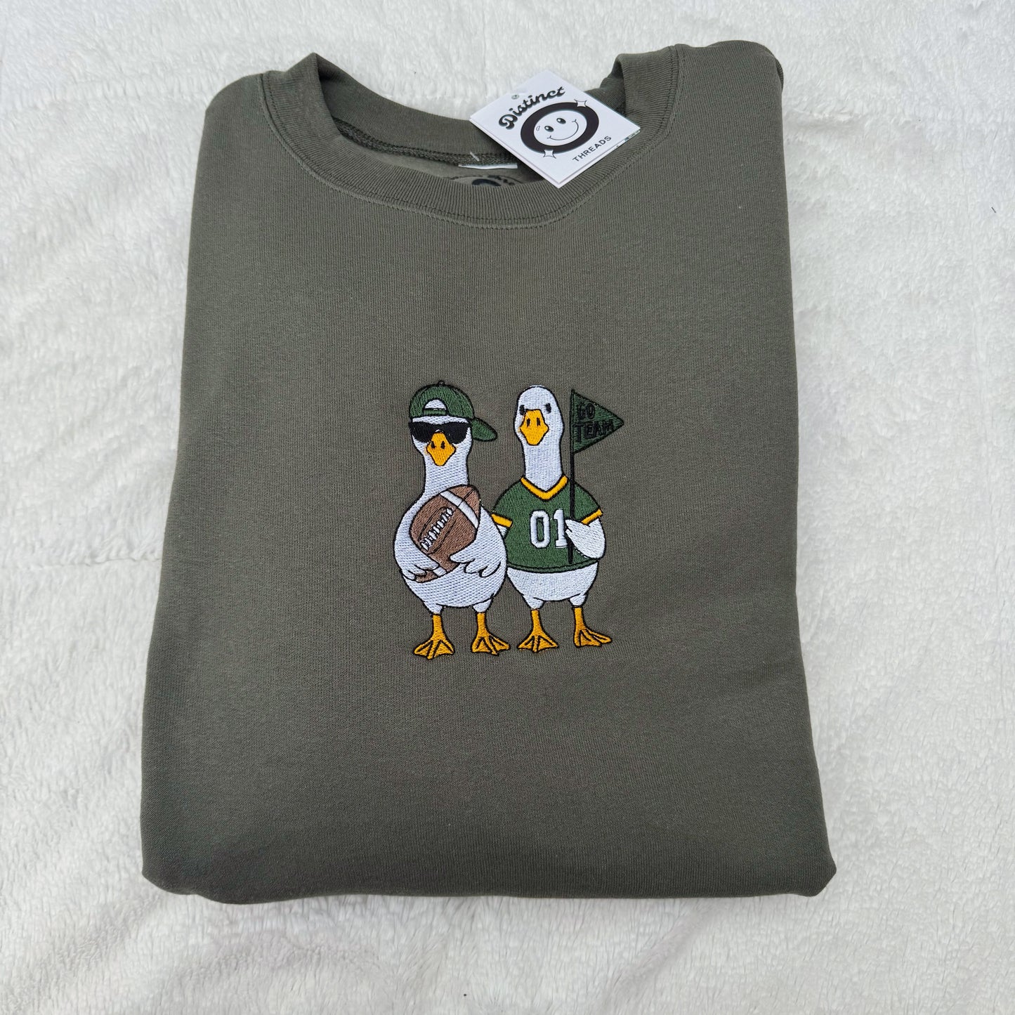 Go Team Football Ducks Embroidered Crewneck Sweatshirt