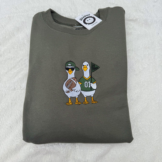 Go Team Football Ducks Embroidered Crewneck Sweatshirt