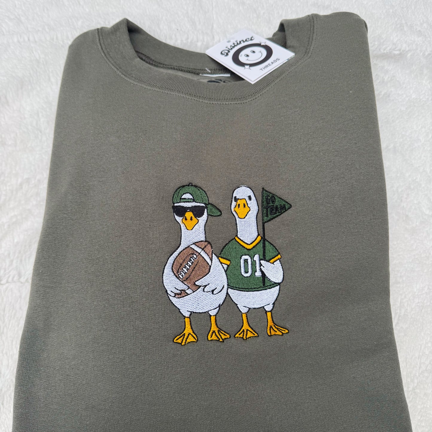 Go Team Football Ducks Embroidered Crewneck Sweatshirt