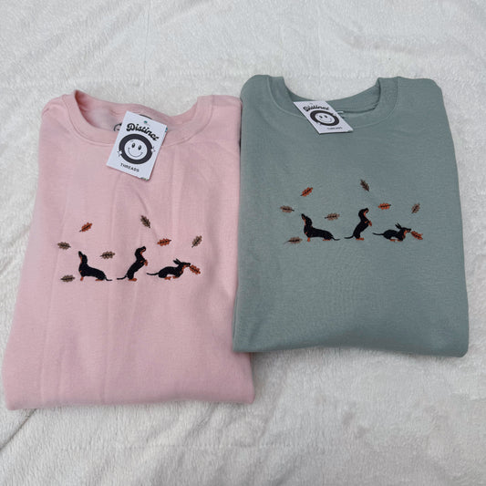 Fall Dachshunds Embroidered Crewneck Sweatshirt