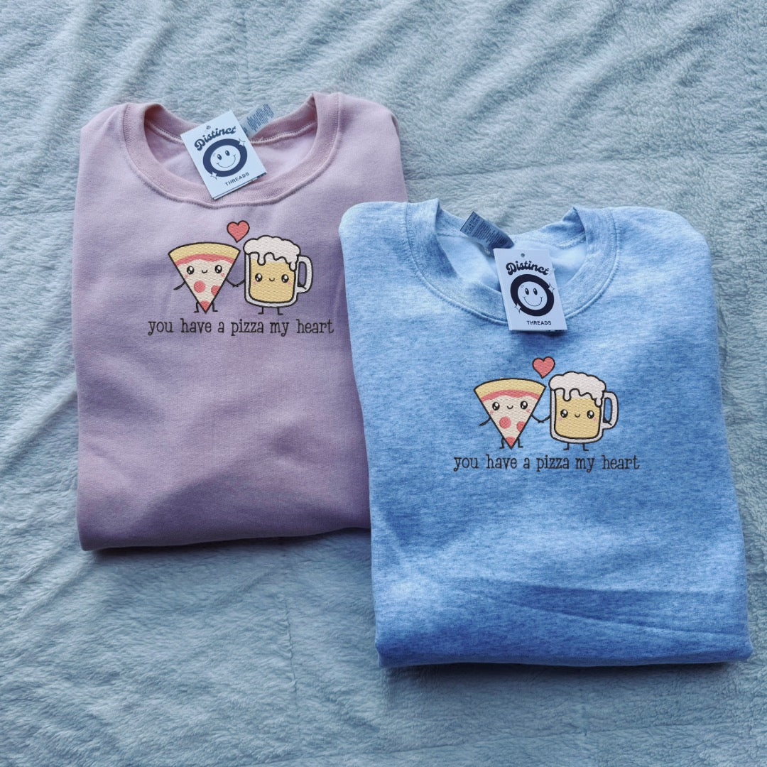 Pizza My Heart Love Embroidered Crewneck Sweatshirt