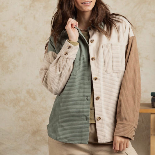 It Girl Oversized Color Block Corduroy Shacket