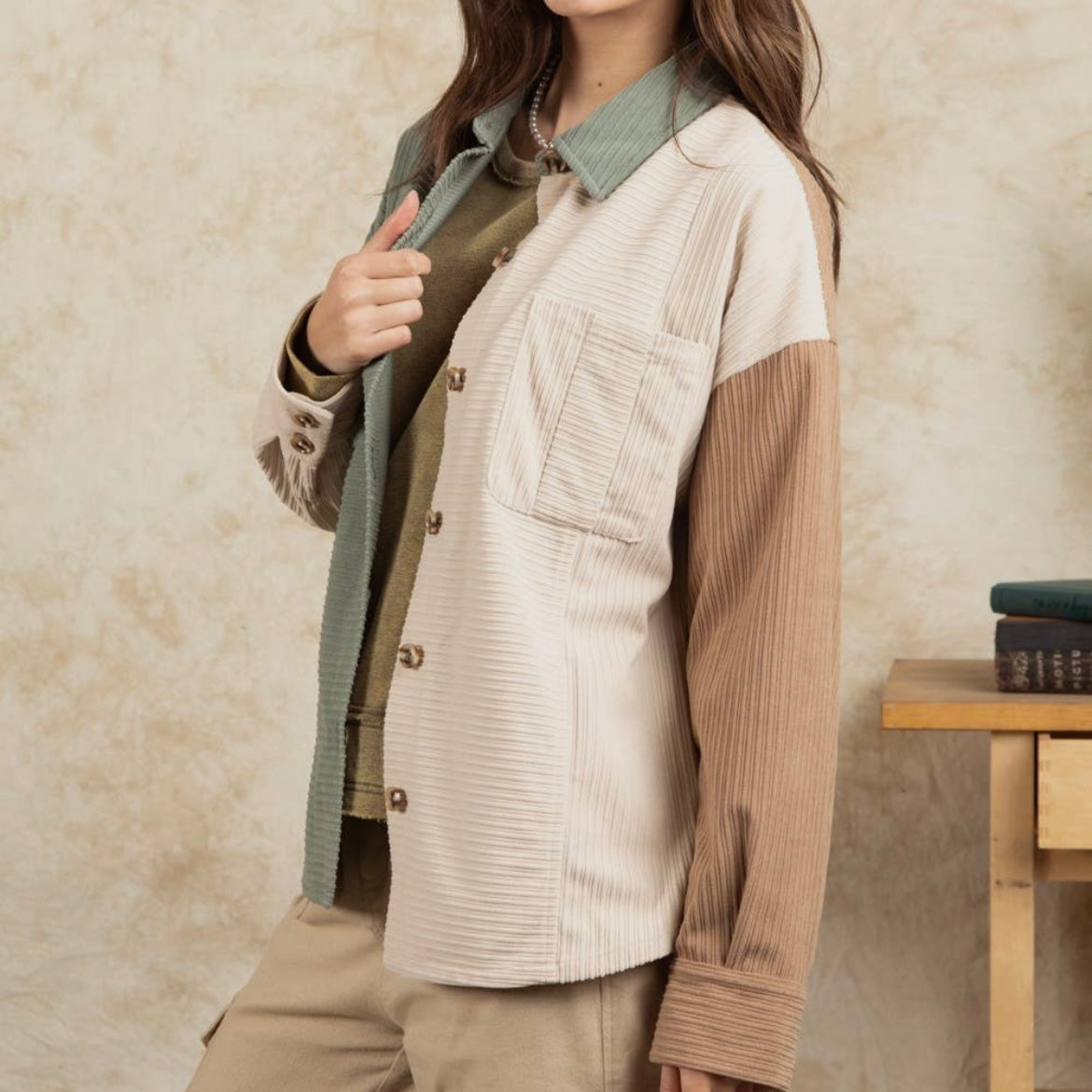 It Girl Oversized Color Block Corduroy Shacket