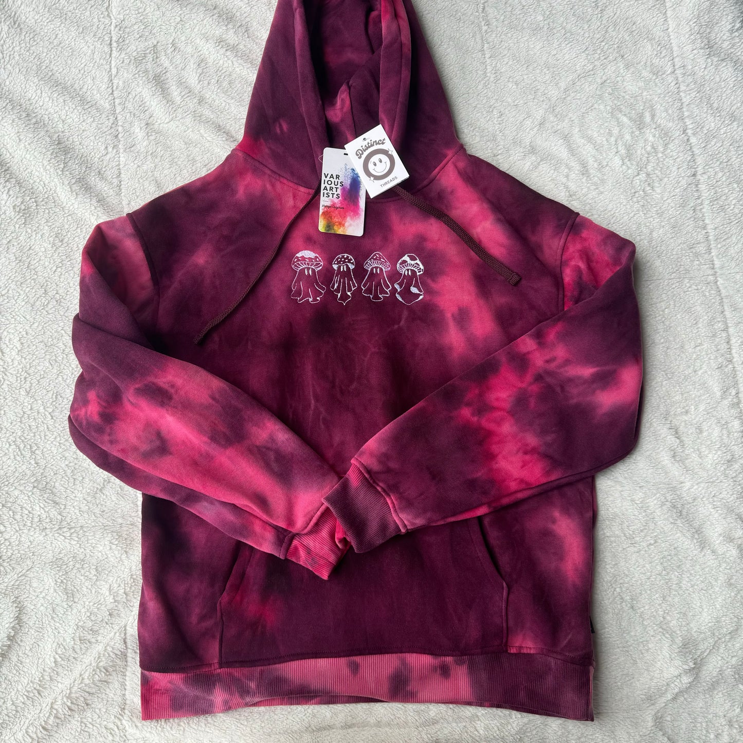 Mushroom Ghosts Embroidered Tie-Dye Hoodie