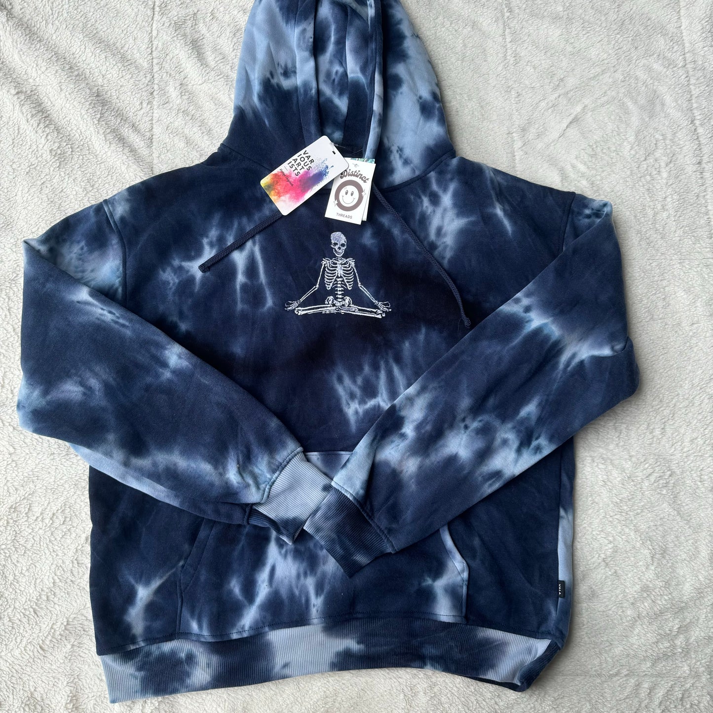 Meditating Skeleton Embroidered Tie-Dye Hoodie