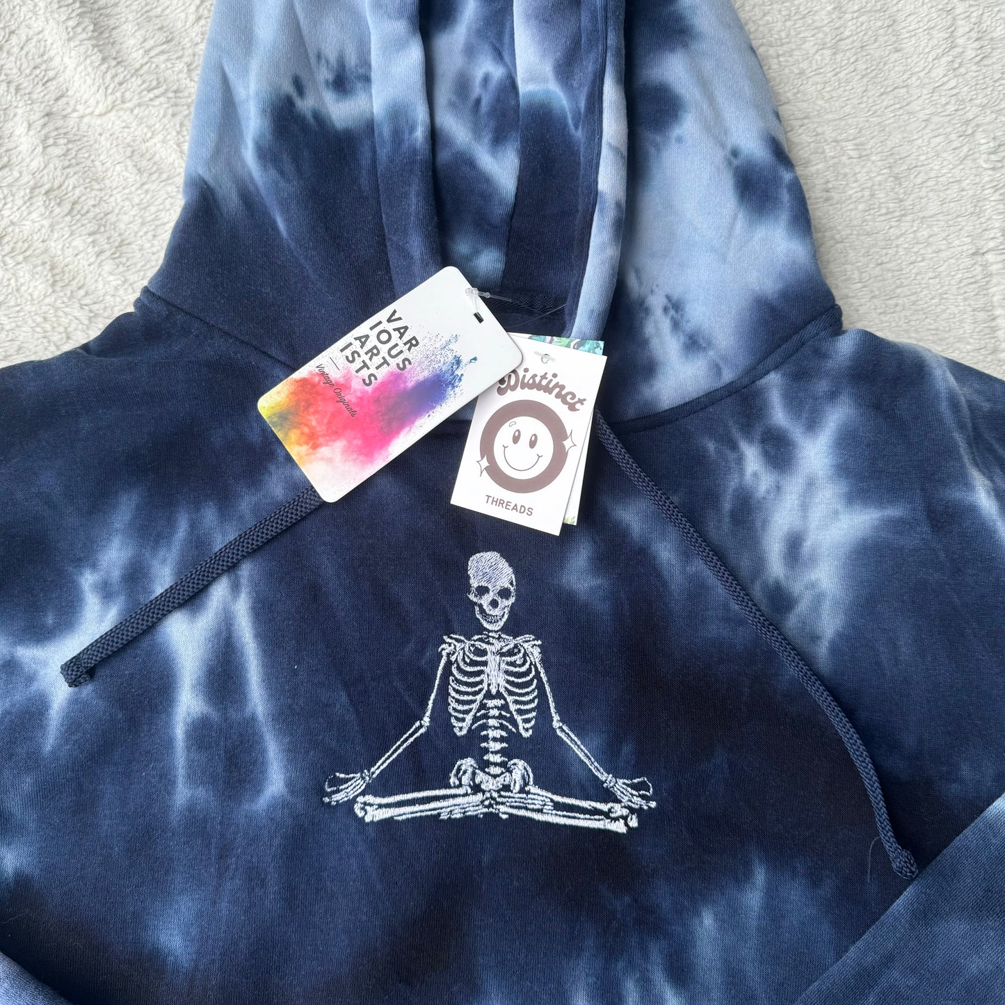 Meditating Skeleton Embroidered Tie-Dye Hoodie