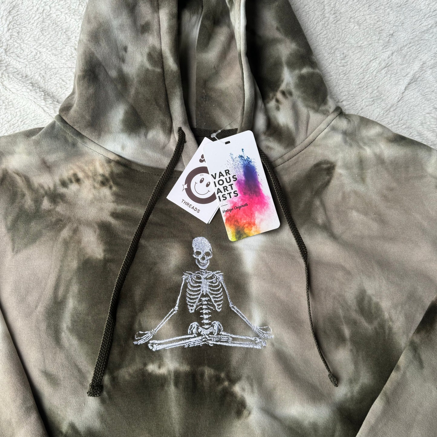 Meditating Skeleton Embroidered Tie-Dye Hoodie