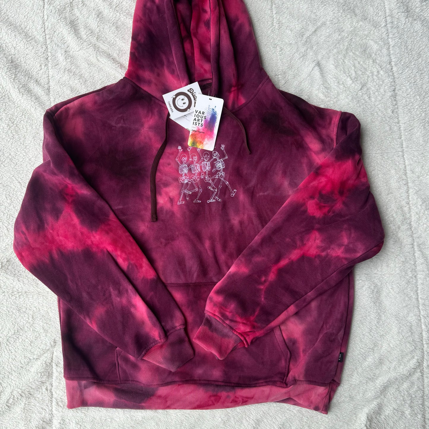 Dancing Skeletons Embroidered Tie-Dye Hoodie