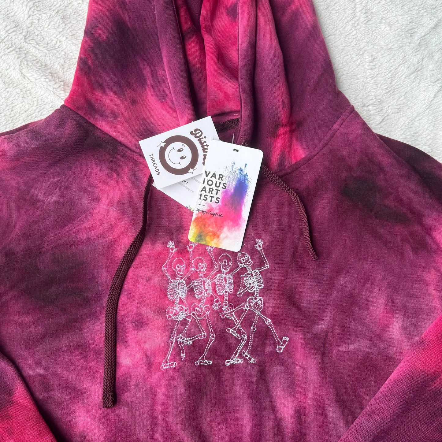 Dancing Skeletons Embroidered Tie-Dye Hoodie