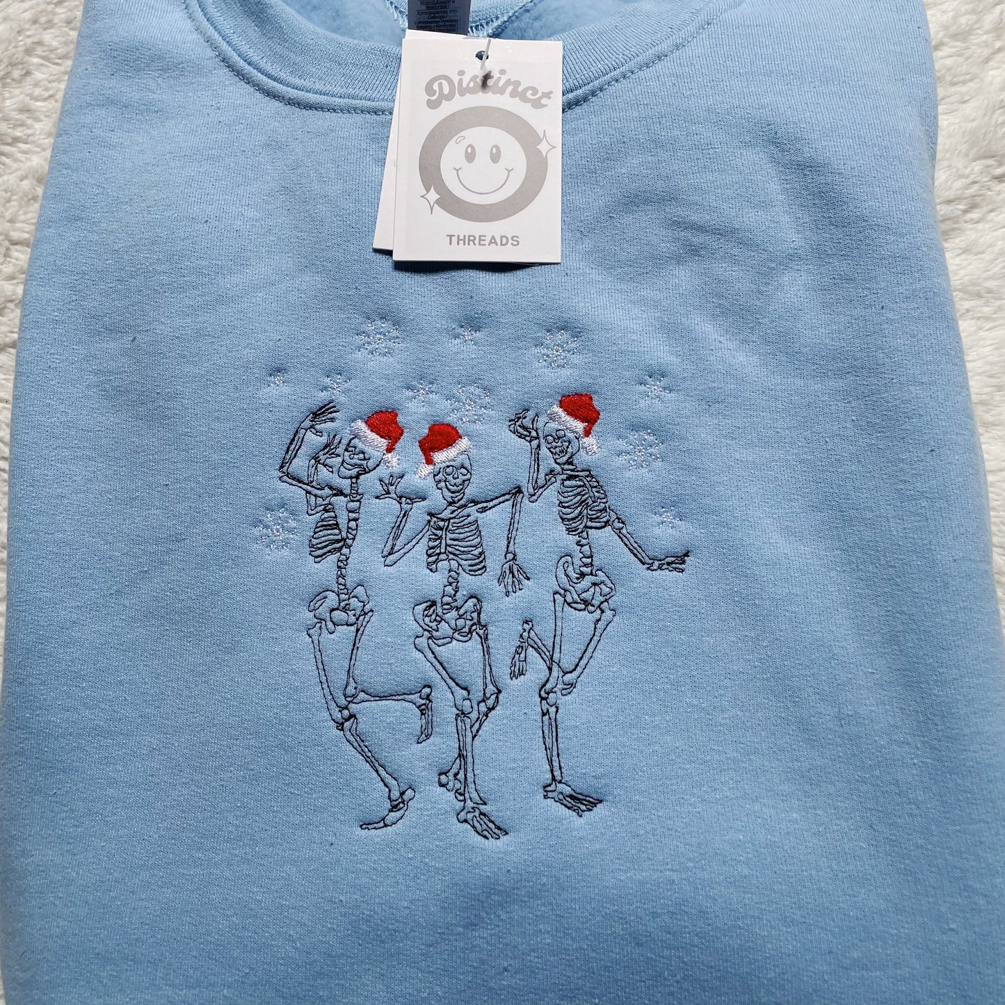 Dancing Christmas Skeletons Embroidered Crewneck Sweatshirt