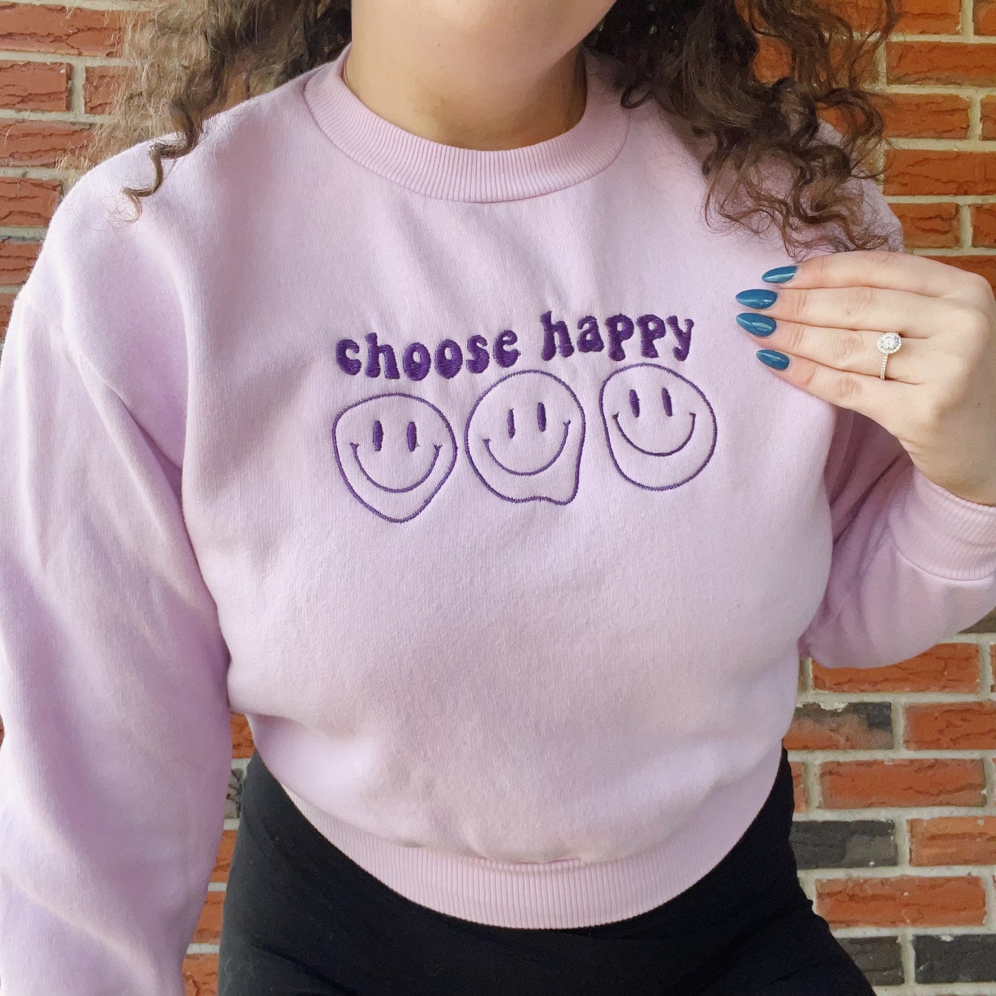 Choose Happy Wild Fable Embroidered Cropped Crew - Size Small