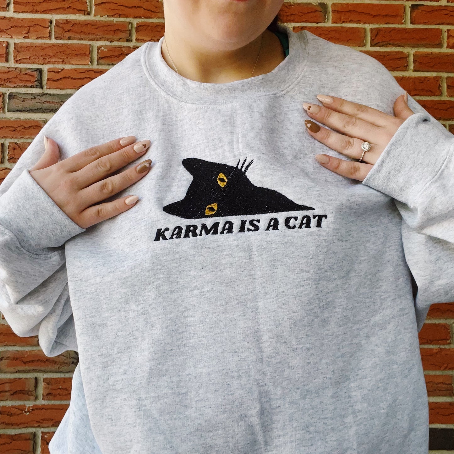 Karma Is A Cat Taylor Inspired Embroidered Crewneck Sweatshirt